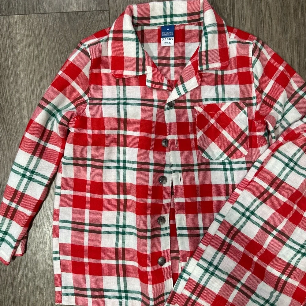 Old Navy Christmas Red, White & Green Plaid Boy Pajama Set